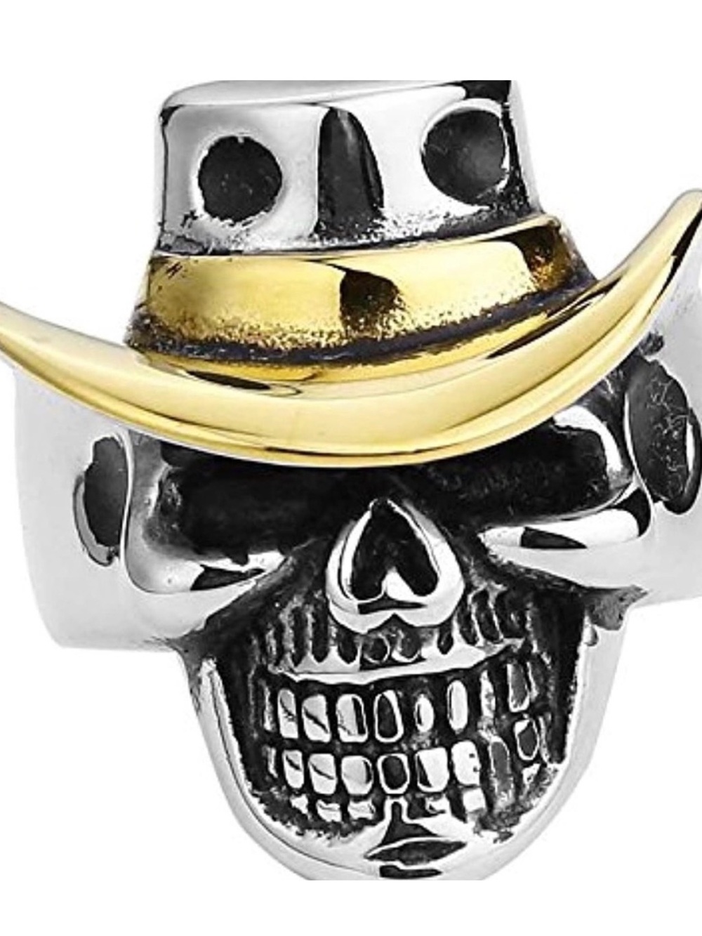 Men's Skull Cowboy Ring with Gold Accent